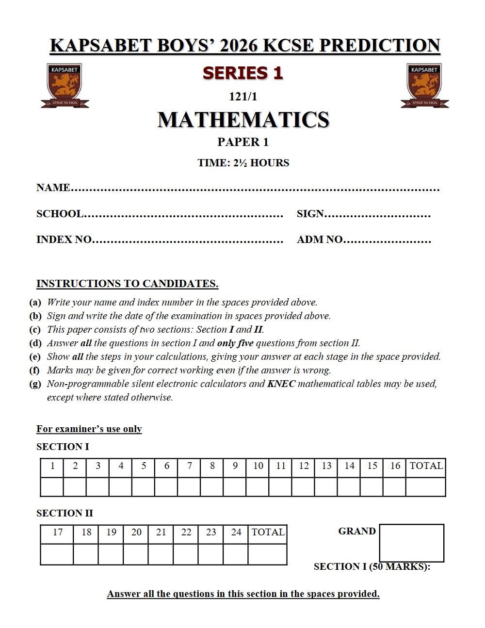 Thumbnail preview of Form 4 Mathematics Paper 1 KCSE Prediction 2026_12
