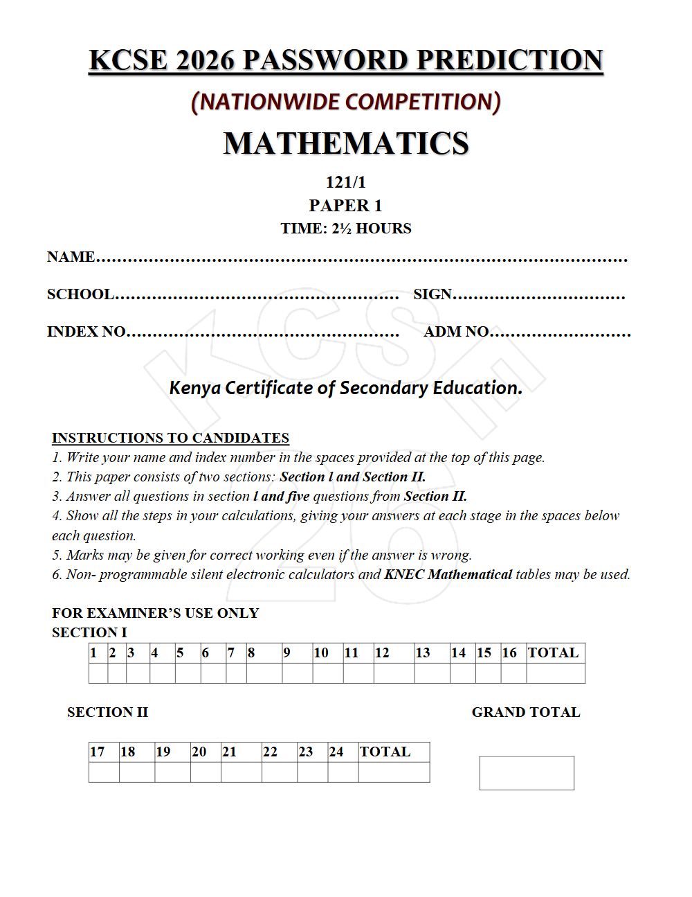 Thumbnail preview of Form 4 Mathematics Paper 1 KCSE Prediction 2026_13
