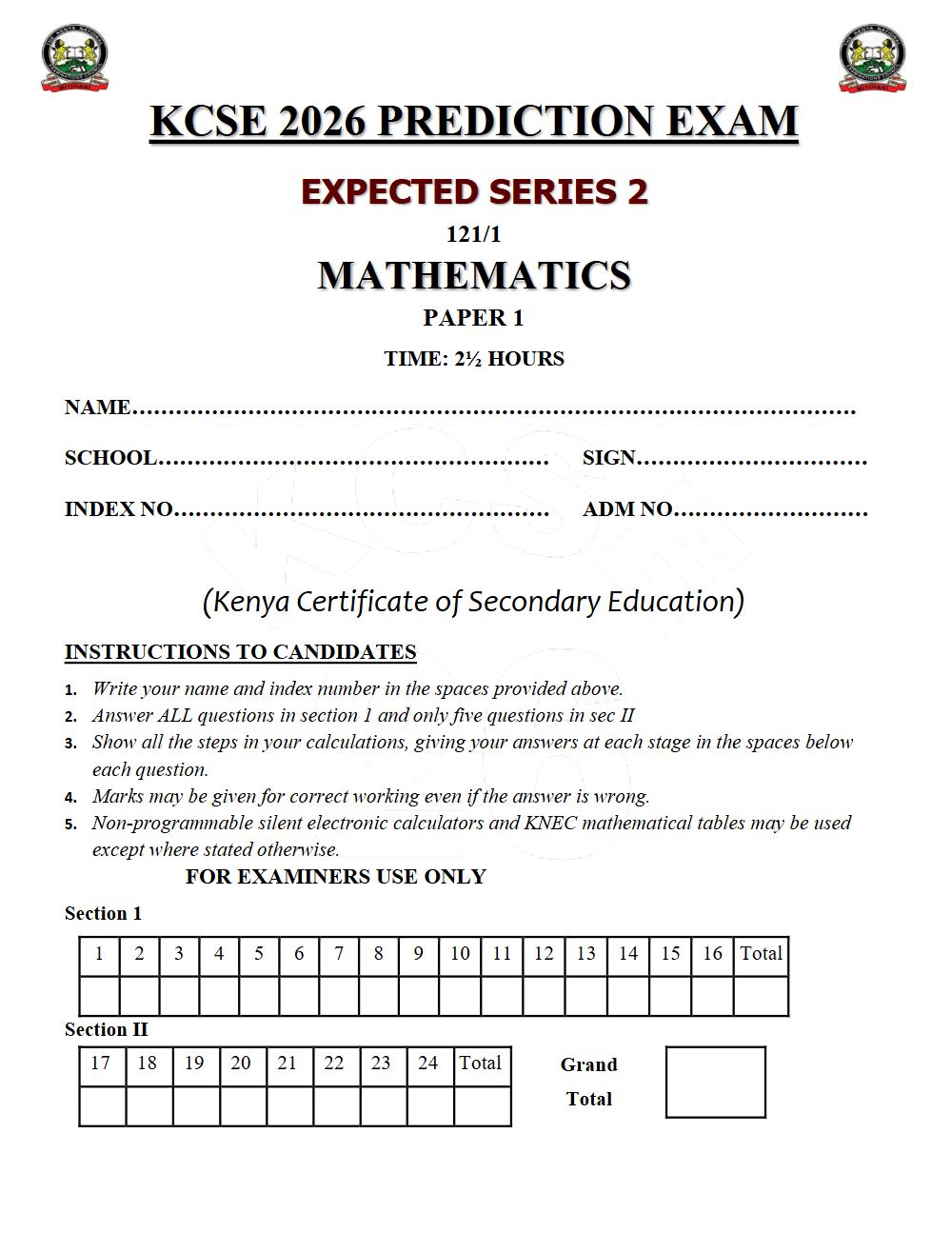Thumbnail preview of Form 4 Mathematics Paper 1 KCSE Prediction 2026_15