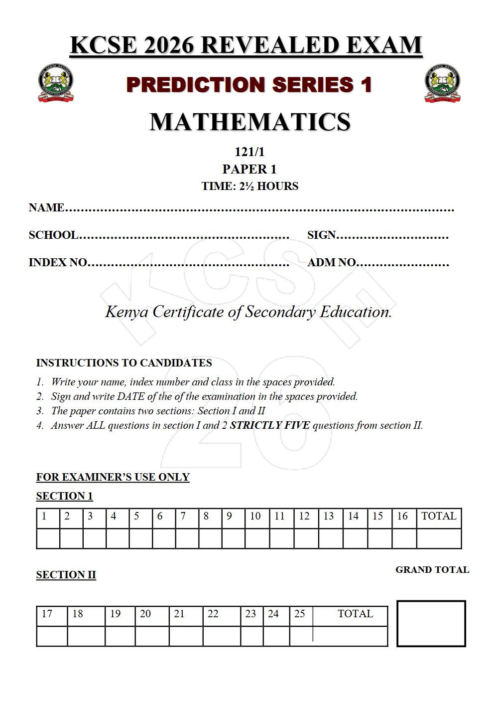 Thumbnail preview of Form 4 Mathematics Paper 1 KCSE Prediction 2026_17