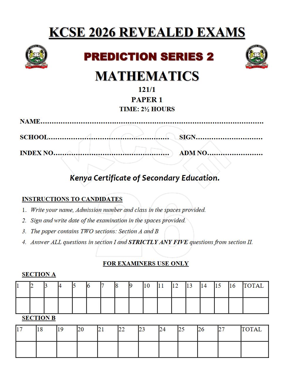 Thumbnail preview of Form 4 Mathematics Paper 1 KCSE Prediction 2026_18