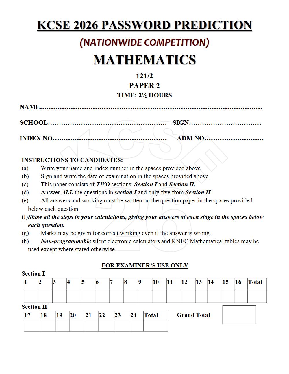 Thumbnail preview of Form 4 Mathematics Paper 2 KCSE Prediction 2026_13