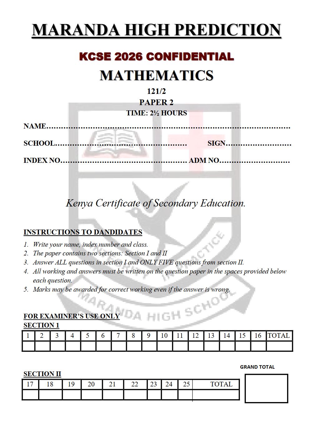 Thumbnail preview of Form 4 Mathematics Paper 2 KCSE Prediction 2026_22