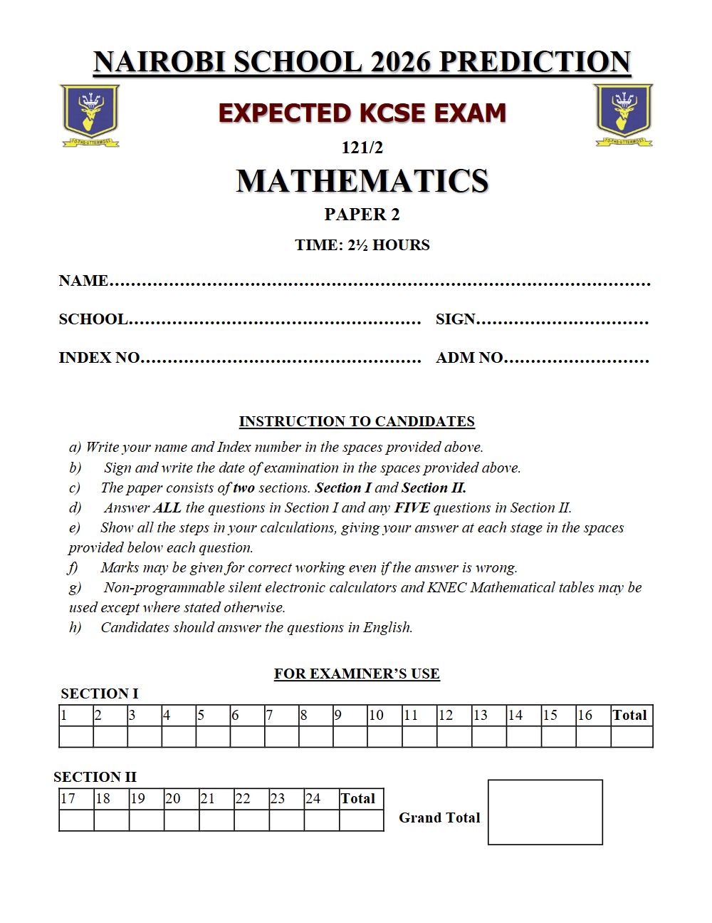Thumbnail preview of Form 4 Mathematics Paper 2 KCSE Prediction 2026_27