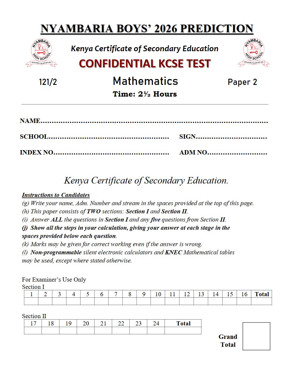 Thumbnail preview of Form 4 Mathematics Paper 2 KCSE Prediction 2026_28