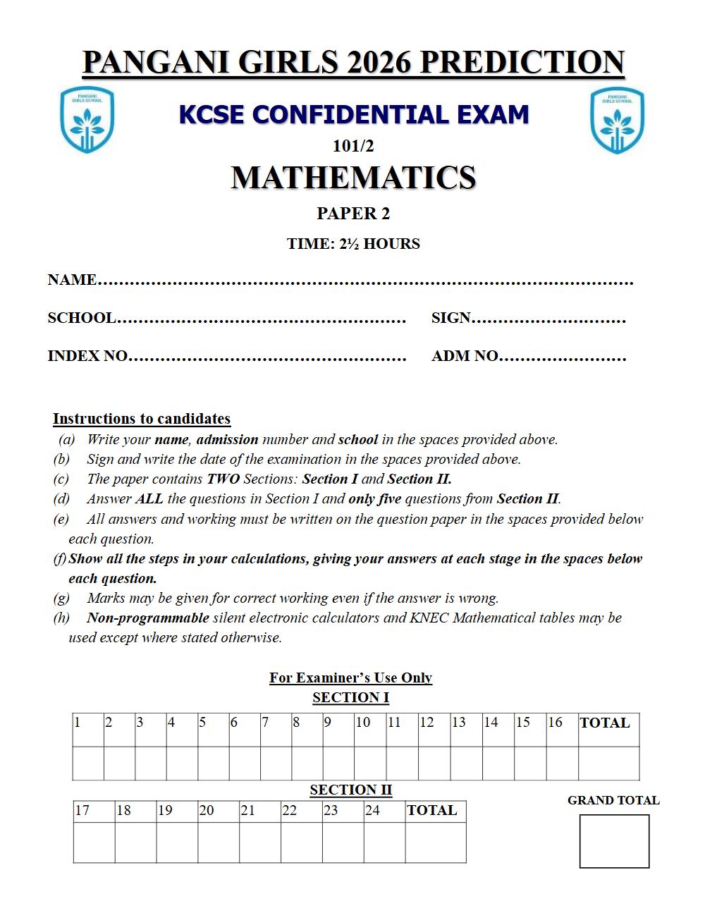 Thumbnail preview of Form 4 Mathematics Paper 2 KCSE Prediction 2026_29