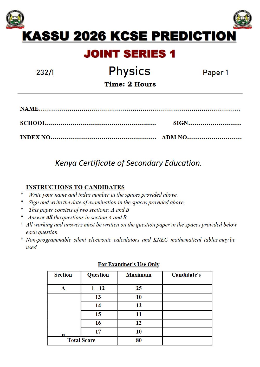 Thumbnail preview of Form 4 Physics Paper 1 KCSE Prediction 2026_10