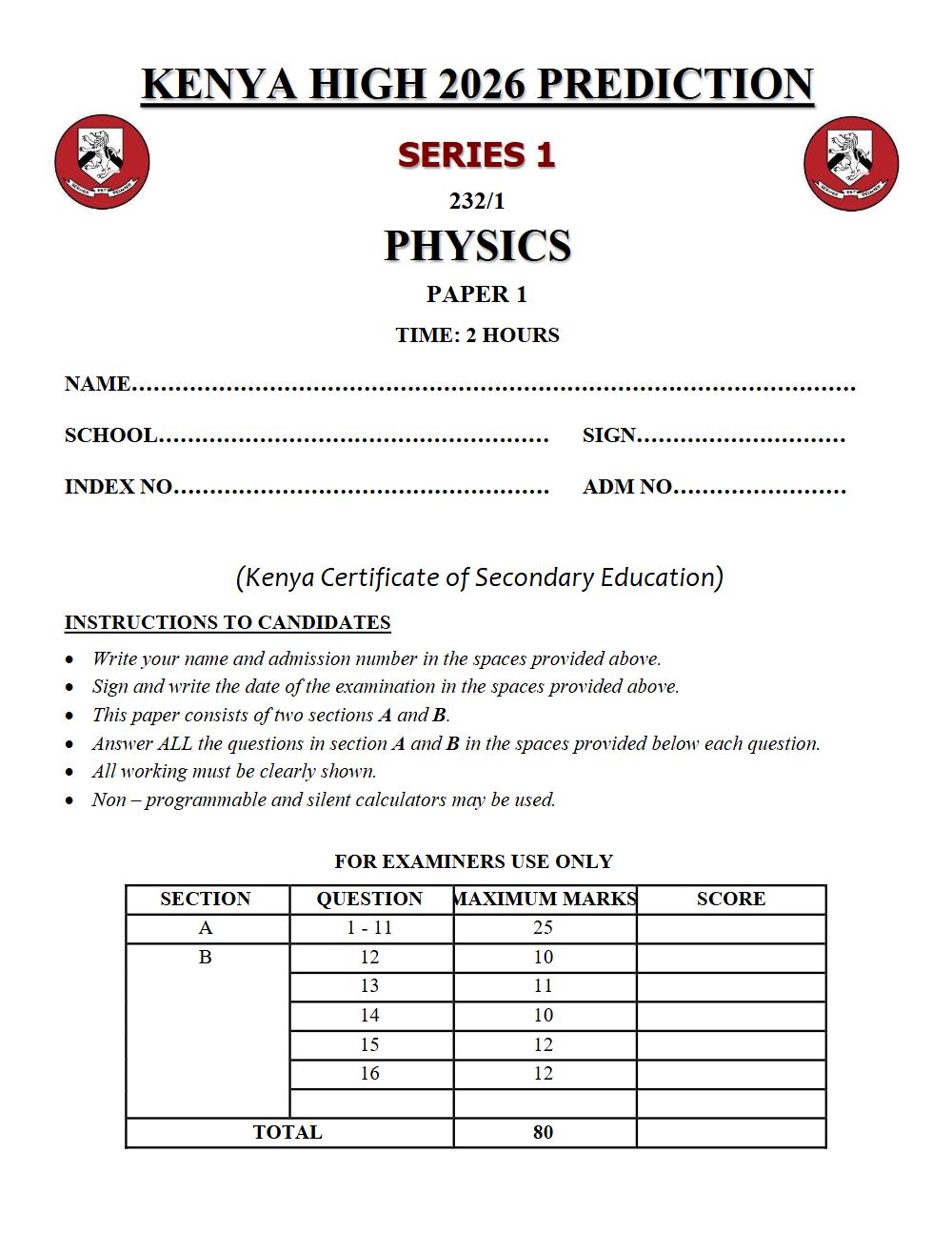 Thumbnail preview of Form 4 Physics Paper 1 KCSE Prediction 2026_11