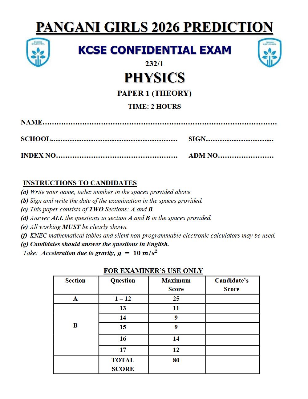Thumbnail preview of Form 4 Physics Paper 1 KCSE Prediction 2026_29