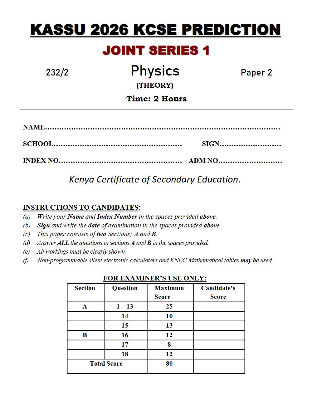 Thumbnail preview of Form 4 Physics Paper 2 KCSE Prediction 2026_10
