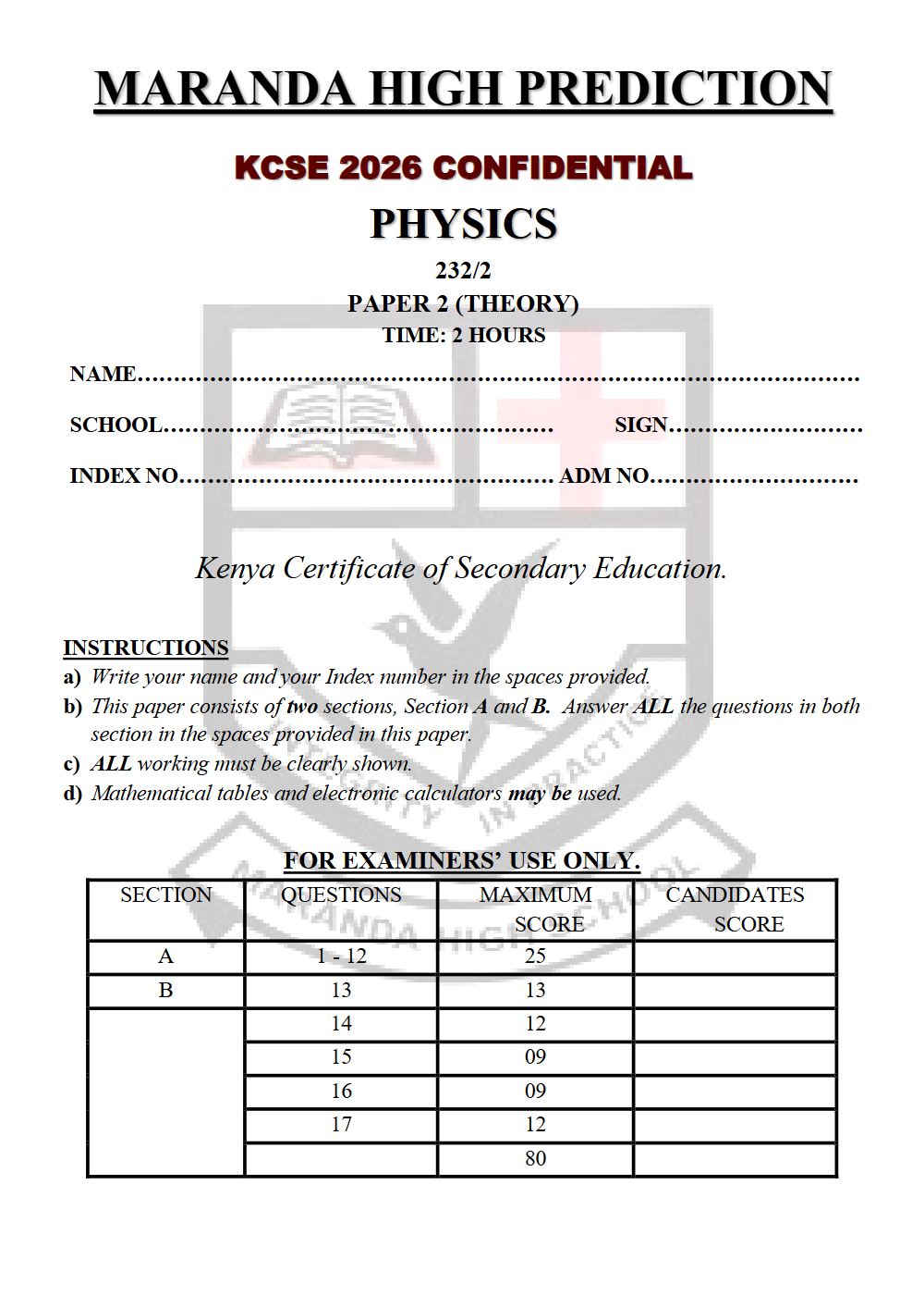 Thumbnail preview of Form 4 Physics Paper 2 KCSE Prediction 2026_22