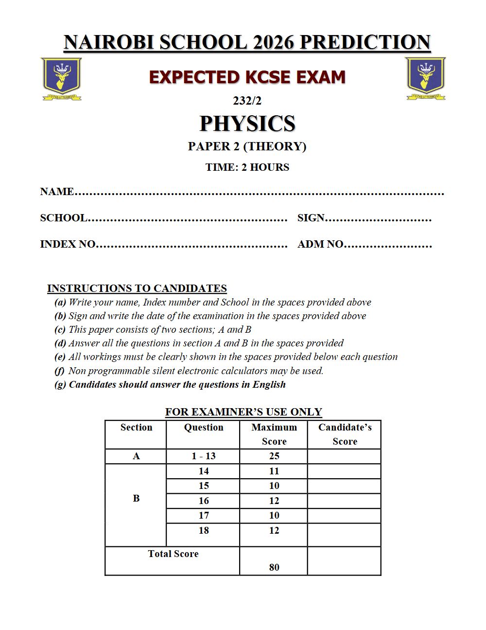 Thumbnail preview of Form 4 Physics Paper 2 KCSE Prediction 2026_27