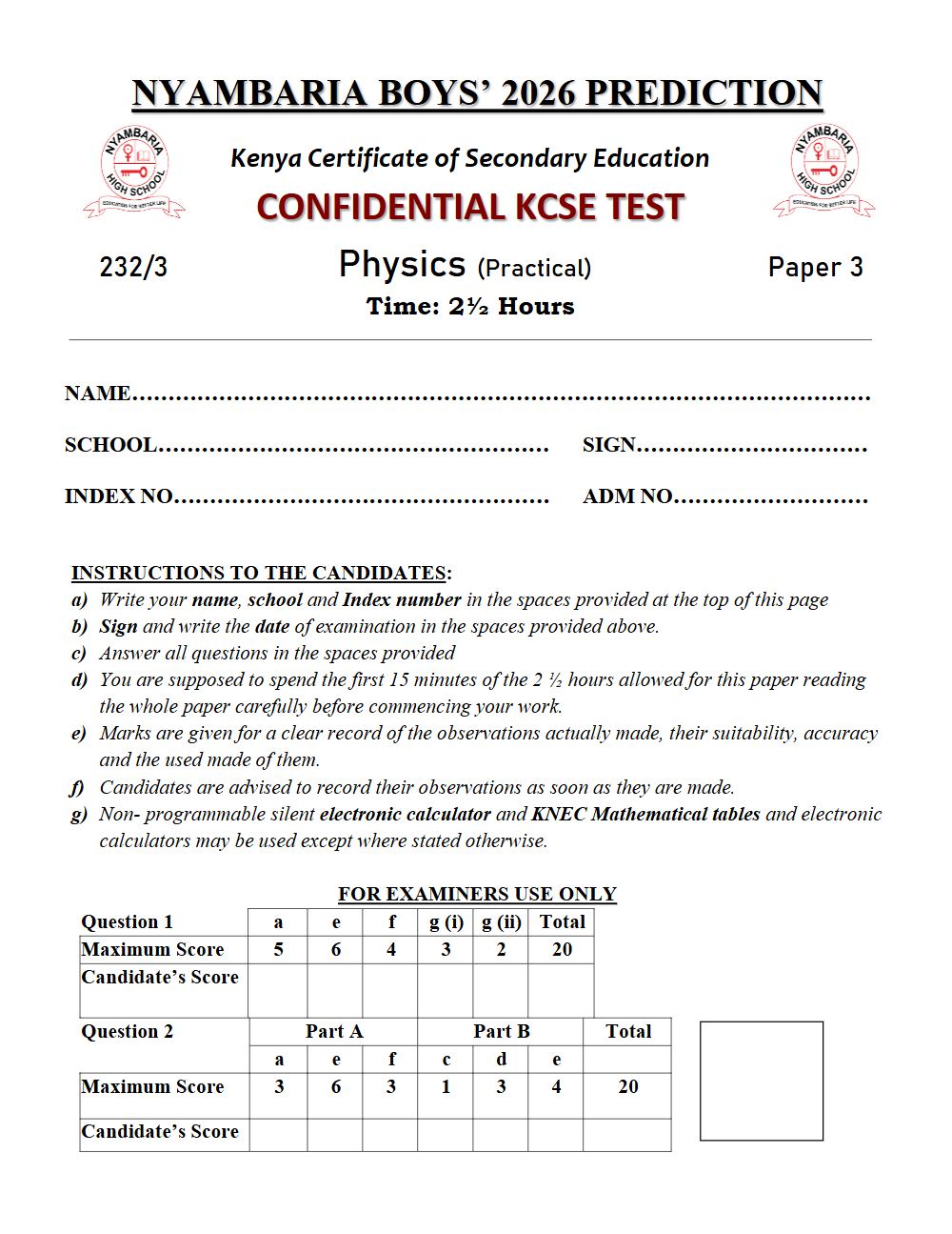 Thumbnail preview of Form 4 Physics Paper 3 KCSE Prediction 2026_28