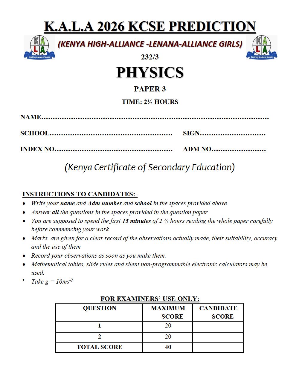 Thumbnail preview of Form 4 Physics Paper 3 KCSE Prediction 2026_9