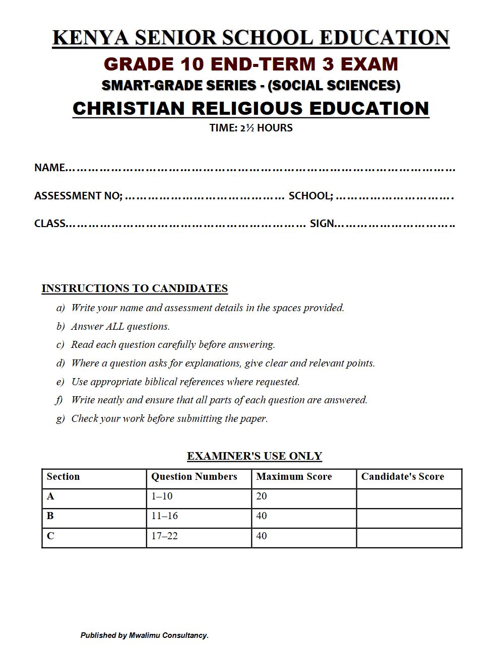Thumbnail preview of Grade 10 Christian Religious Education (cre) End Term 3 2026 Exam 7