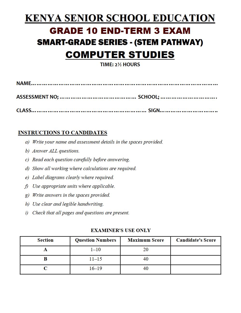 Thumbnail preview of Grade 10 Computer Studies End Term 3 2026 Exam 7
