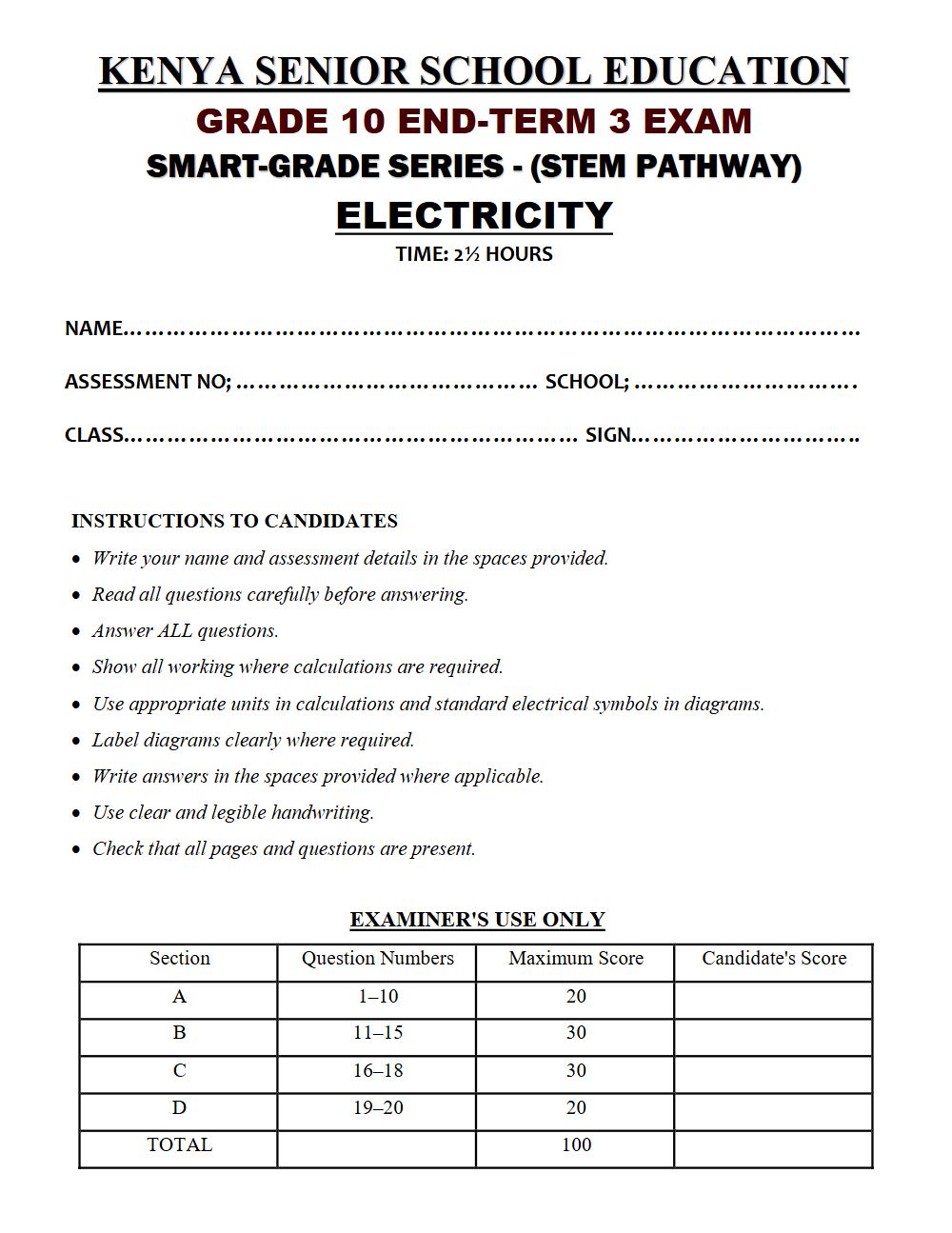 Thumbnail preview of Grade 10 Electricity End Term 3 2026 Exam 7