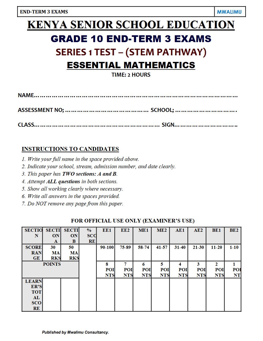 Thumbnail preview of Grade 10 Essential Mathematics Paper 3 End Term 3 2026 Exam 6
