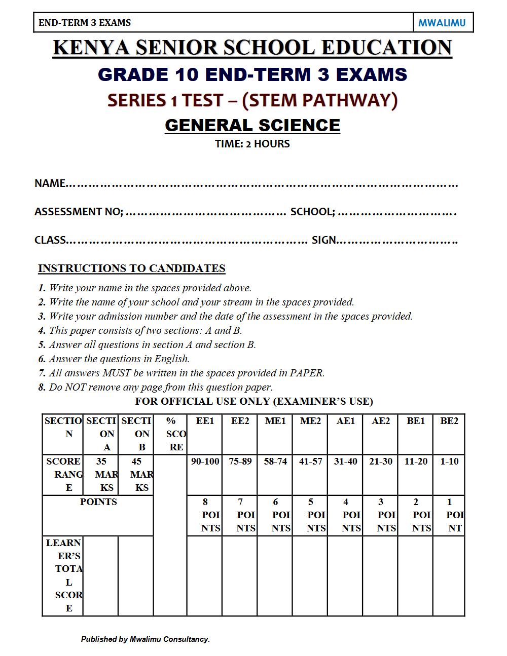 Thumbnail preview of Grade 10 General Science End Term 3 2026 Exam 6