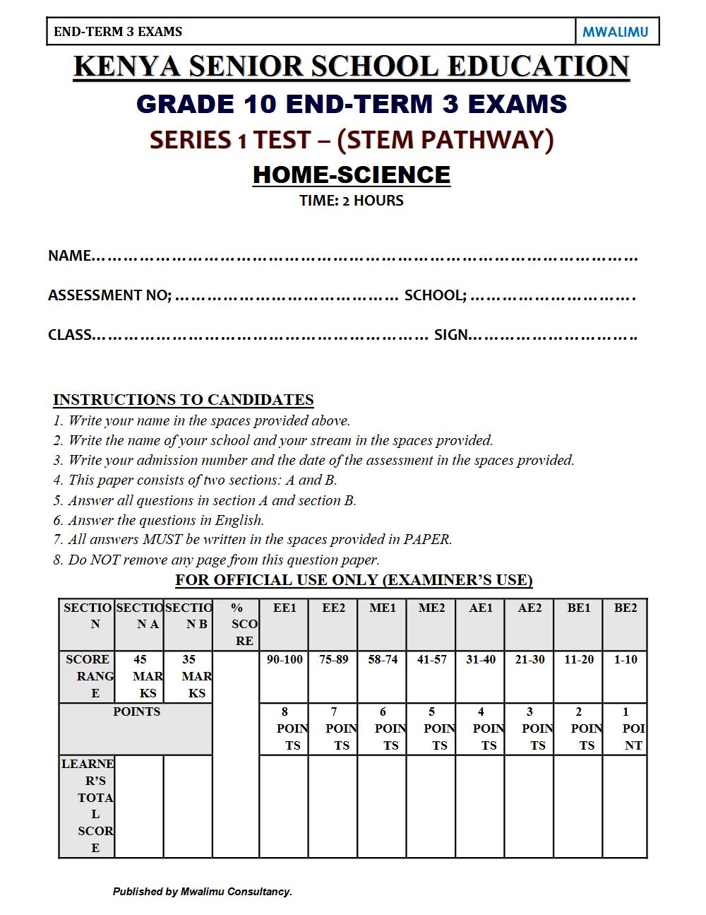 Thumbnail preview of Grade 10 Home Science End Term 3 2026 Exam 6