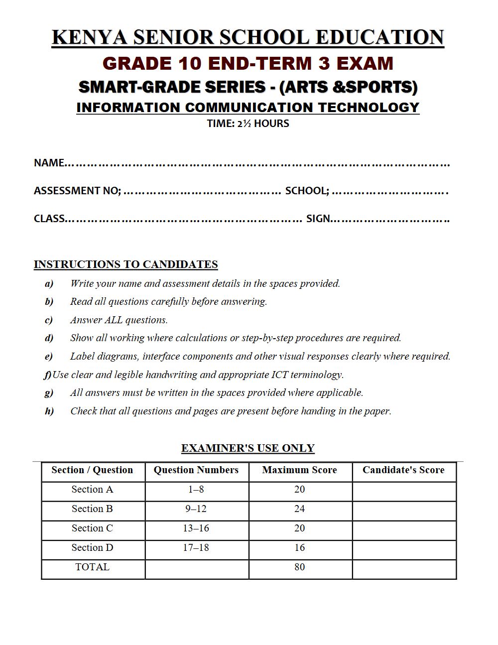 Thumbnail preview of Grade 10 Information Communication Technology Paper 2 End Term 3 2026 Exam 7