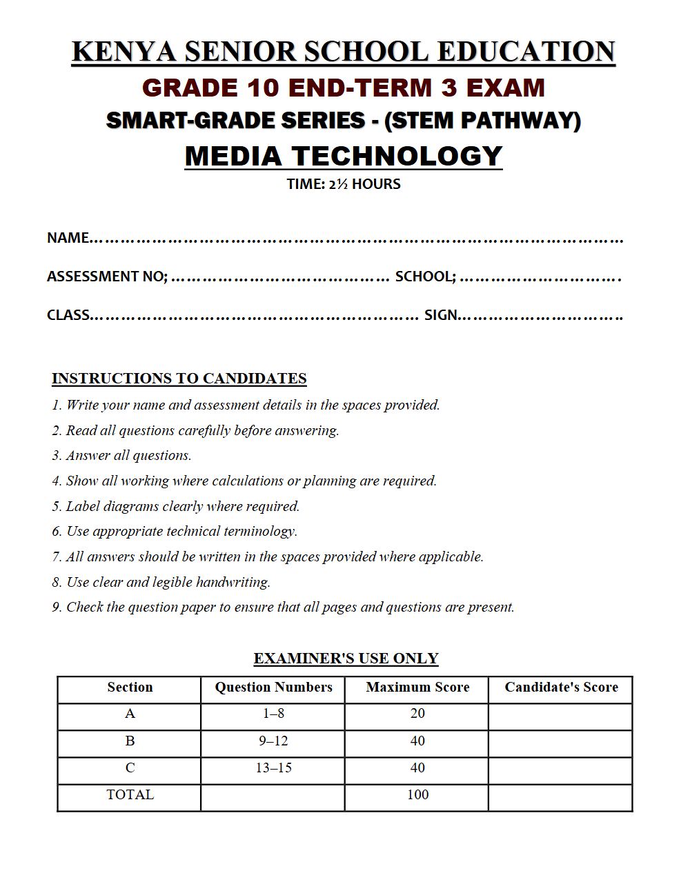 Thumbnail preview of Grade 10 Media Technology End Term 3 2026 Exam 7
