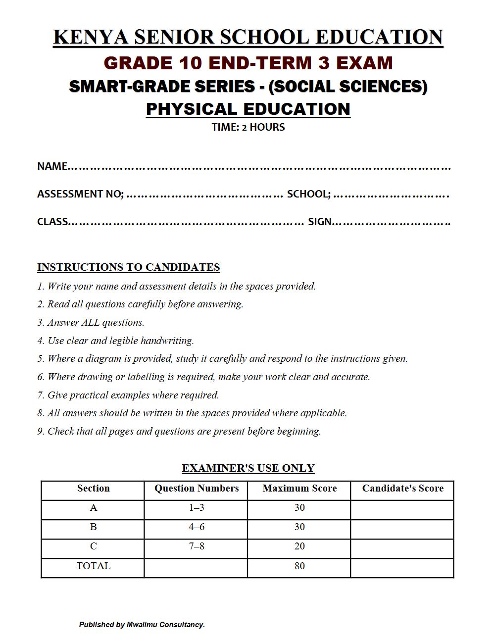 Thumbnail preview of Grade 10 Physical Education Paper 3 End Term 3 2026 Exam 7
