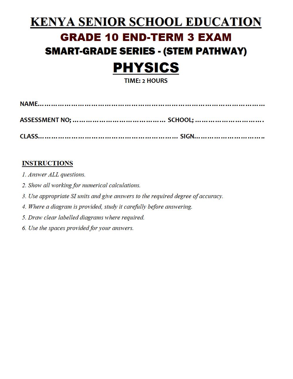 Thumbnail preview of Grade 10 Physics End Term 3 2026 Exam 7