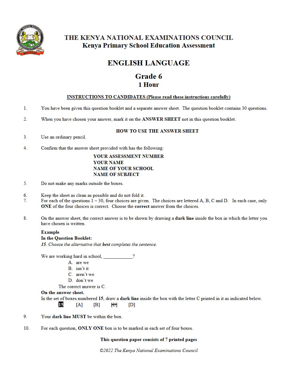 Thumbnail preview of Grade 6 English KPSEA