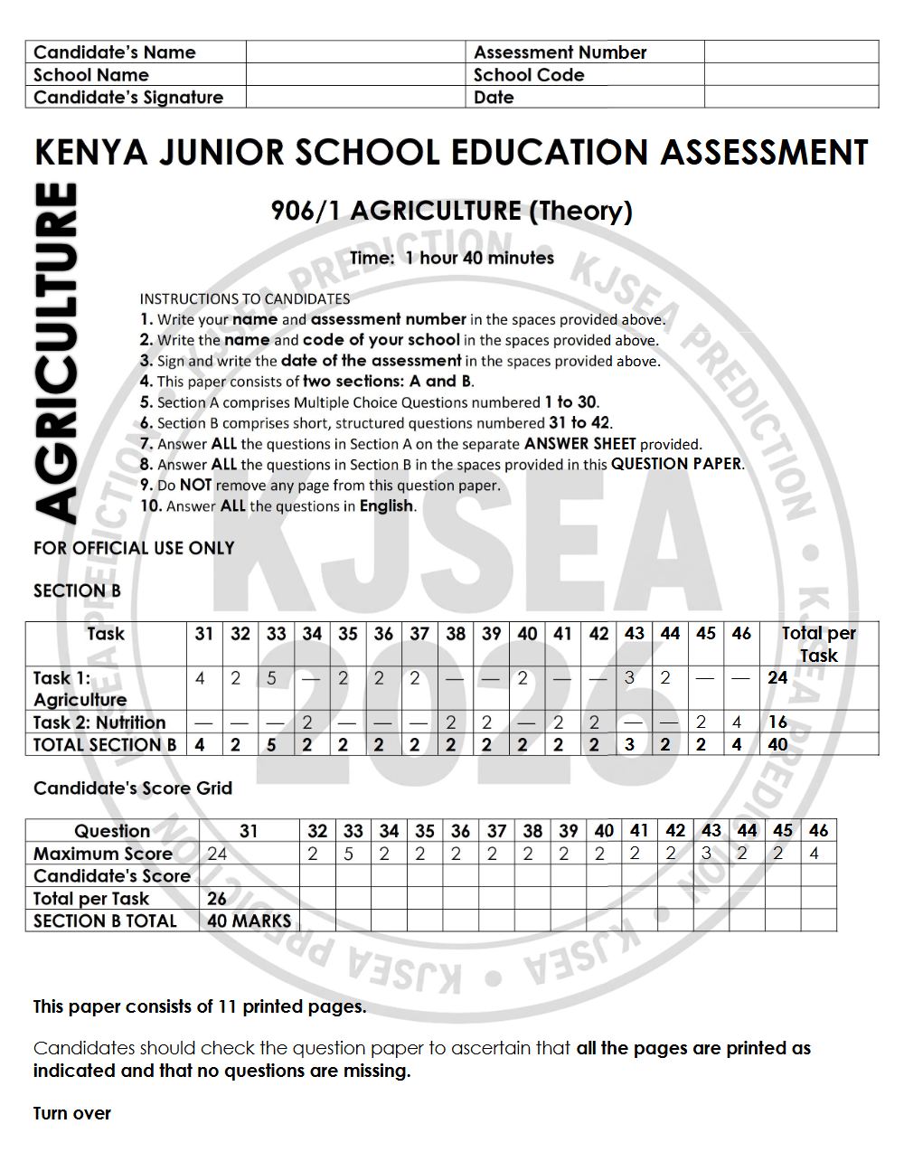 Thumbnail preview of Grade 9 2026 KJSEA Prediction Agriculture Paper 1