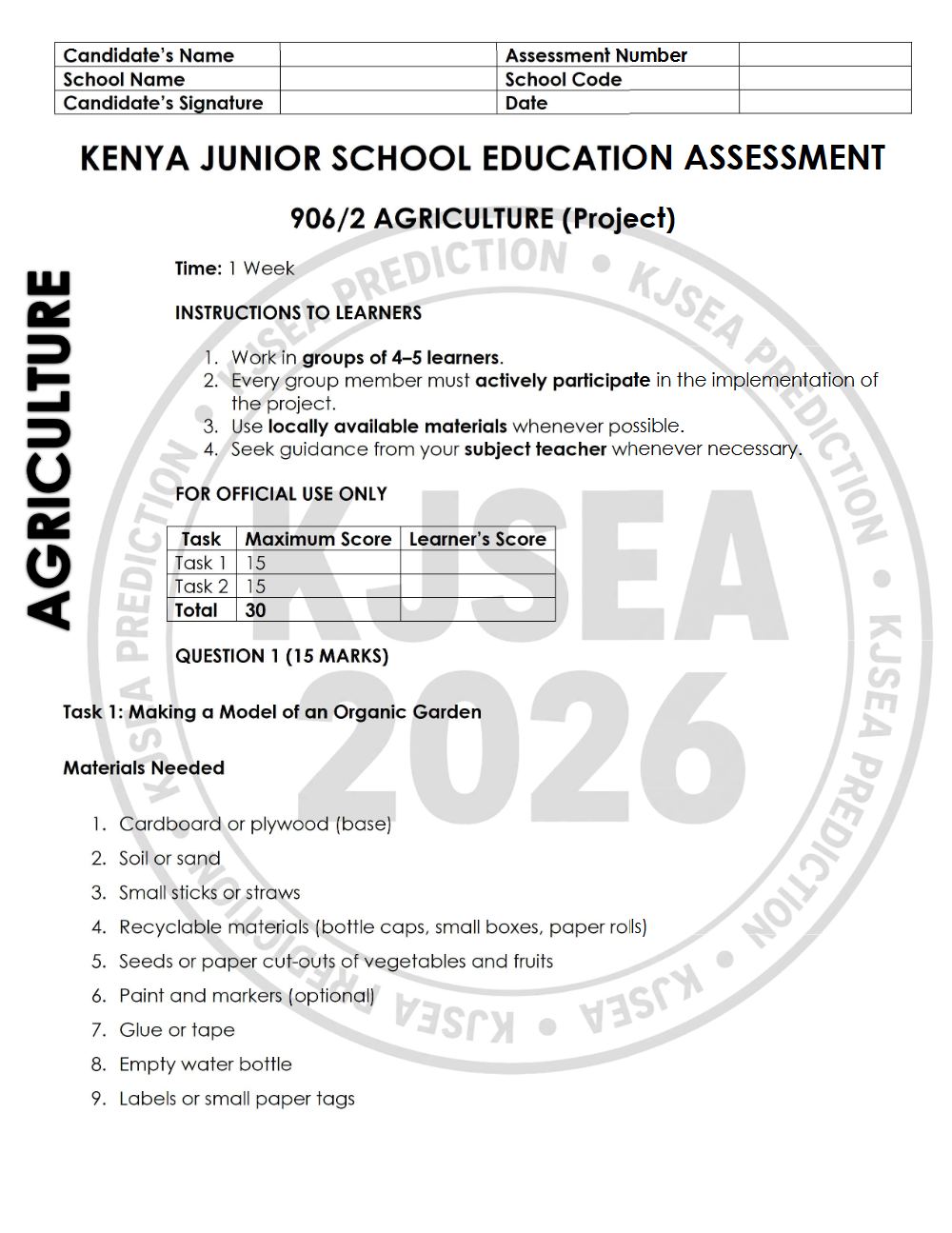 Thumbnail preview of Grade 9 2026 KJSEA Prediction Agriculture Paper 2