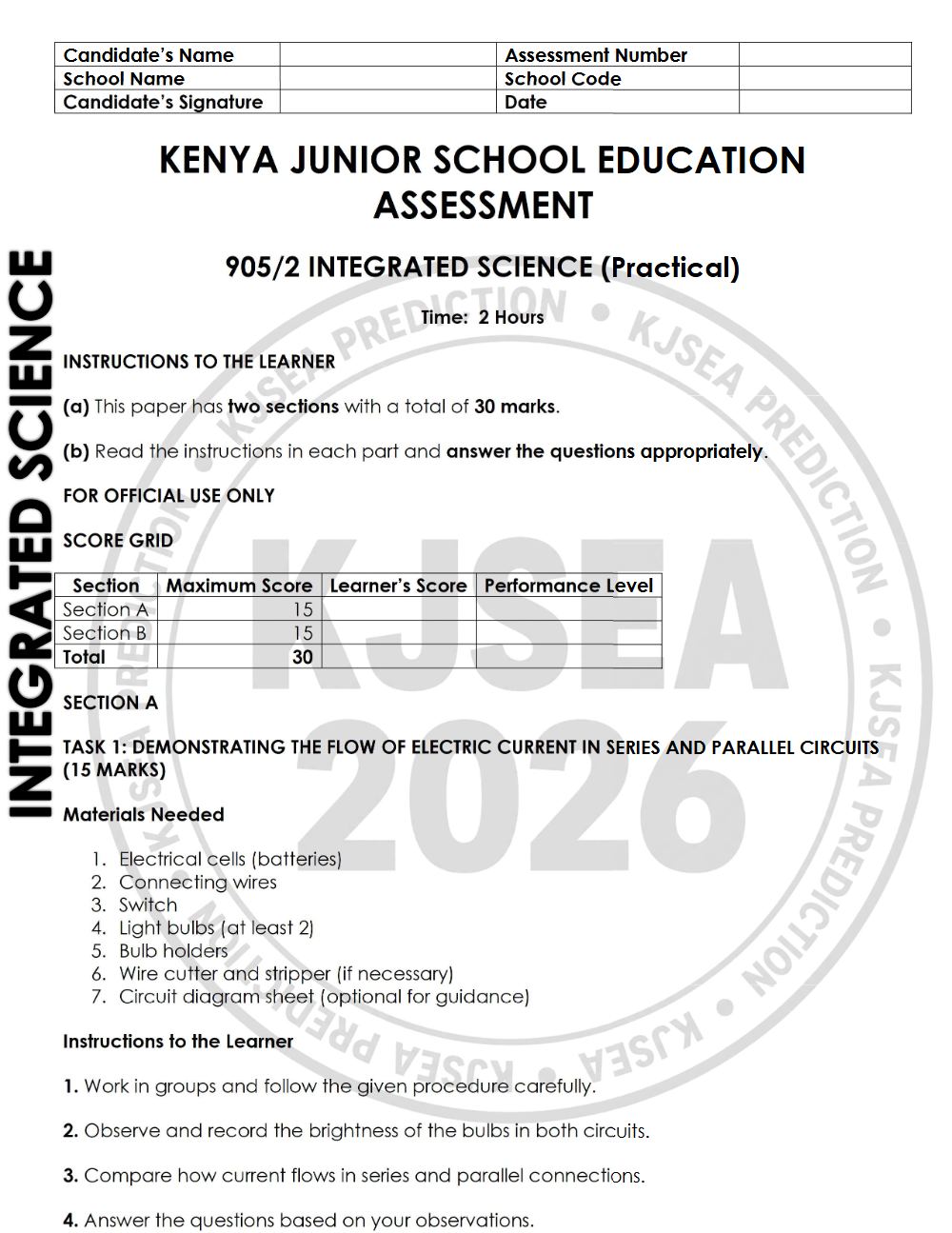 Thumbnail preview of Grade 9 2026 KJSEA Prediction Integrated Science Paper 2
