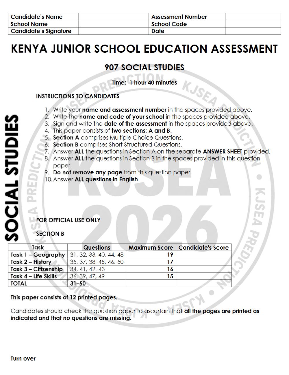 Thumbnail preview of Grade 9 2026 KJSEA Prediction Social Studies