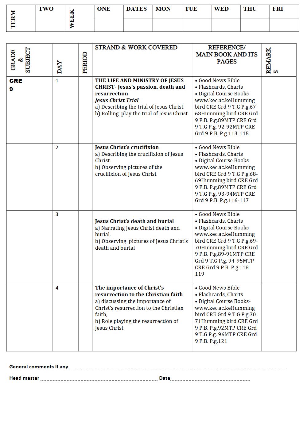 Thumbnail preview of Grade 9 Term 2 CRE Records Of Work