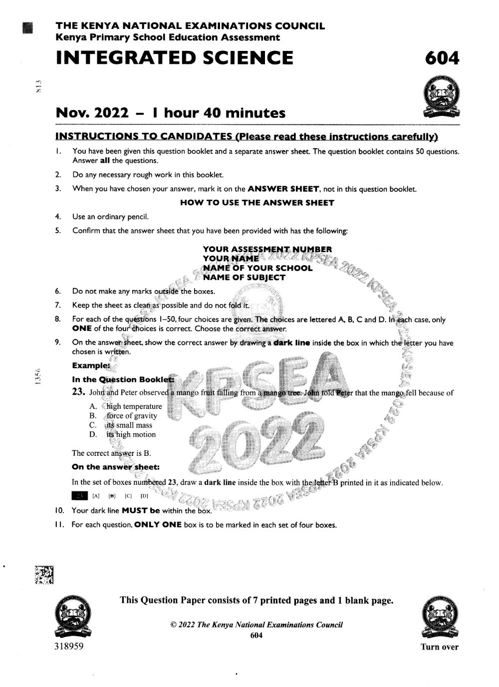 Thumbnail preview of KPSEA 2022 Integrated Science