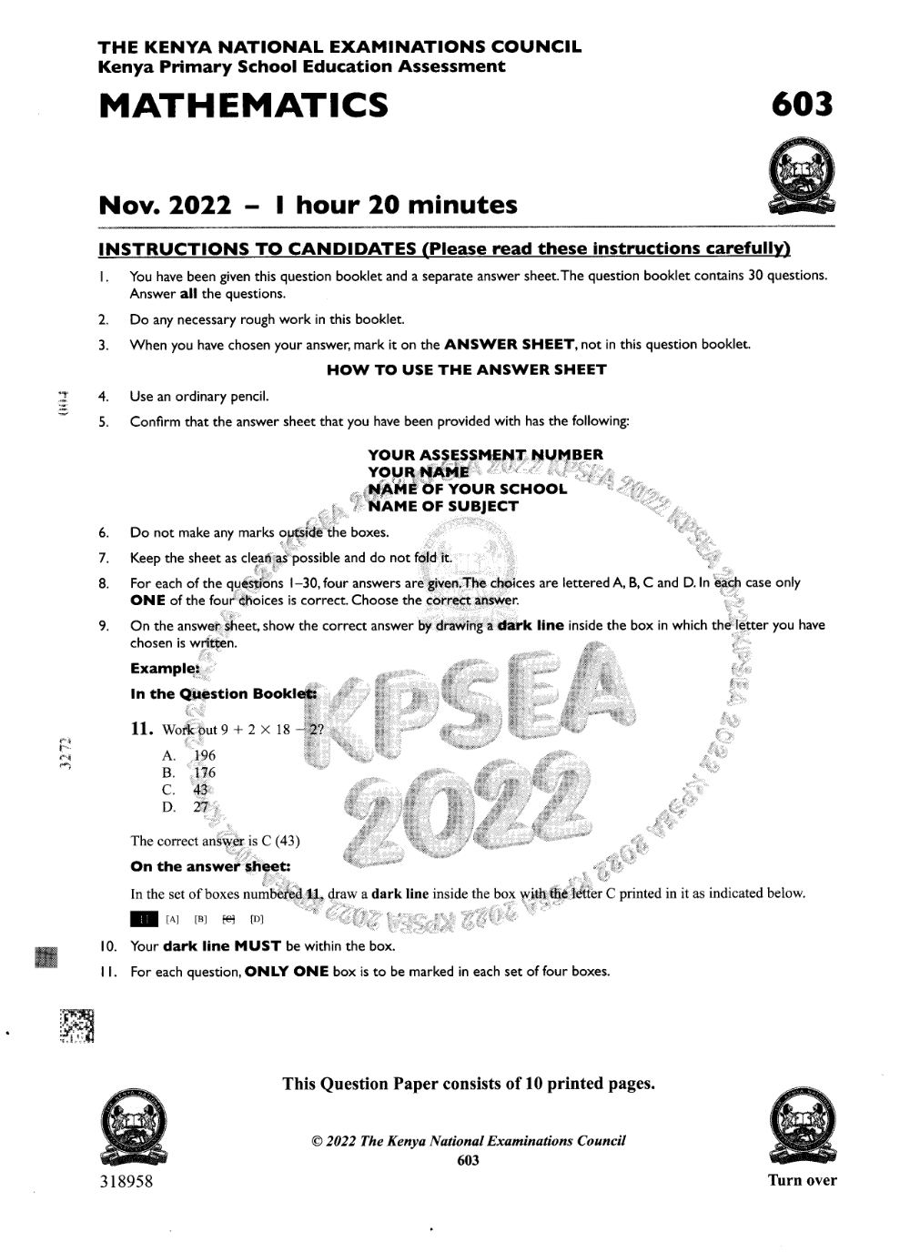 Thumbnail preview of KPSEA 2022 Mathematics