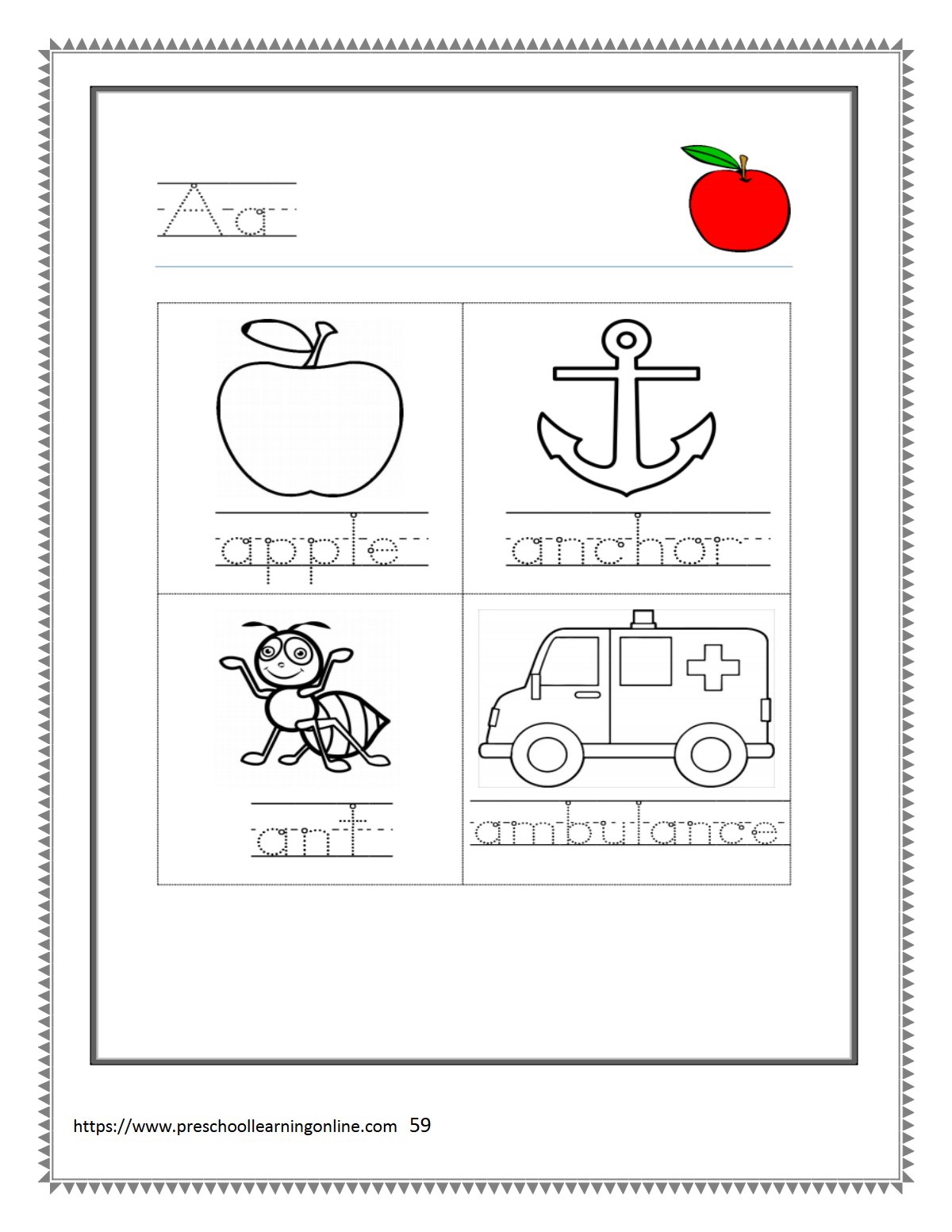 Thumbnail preview of Letter A Worksheets2
