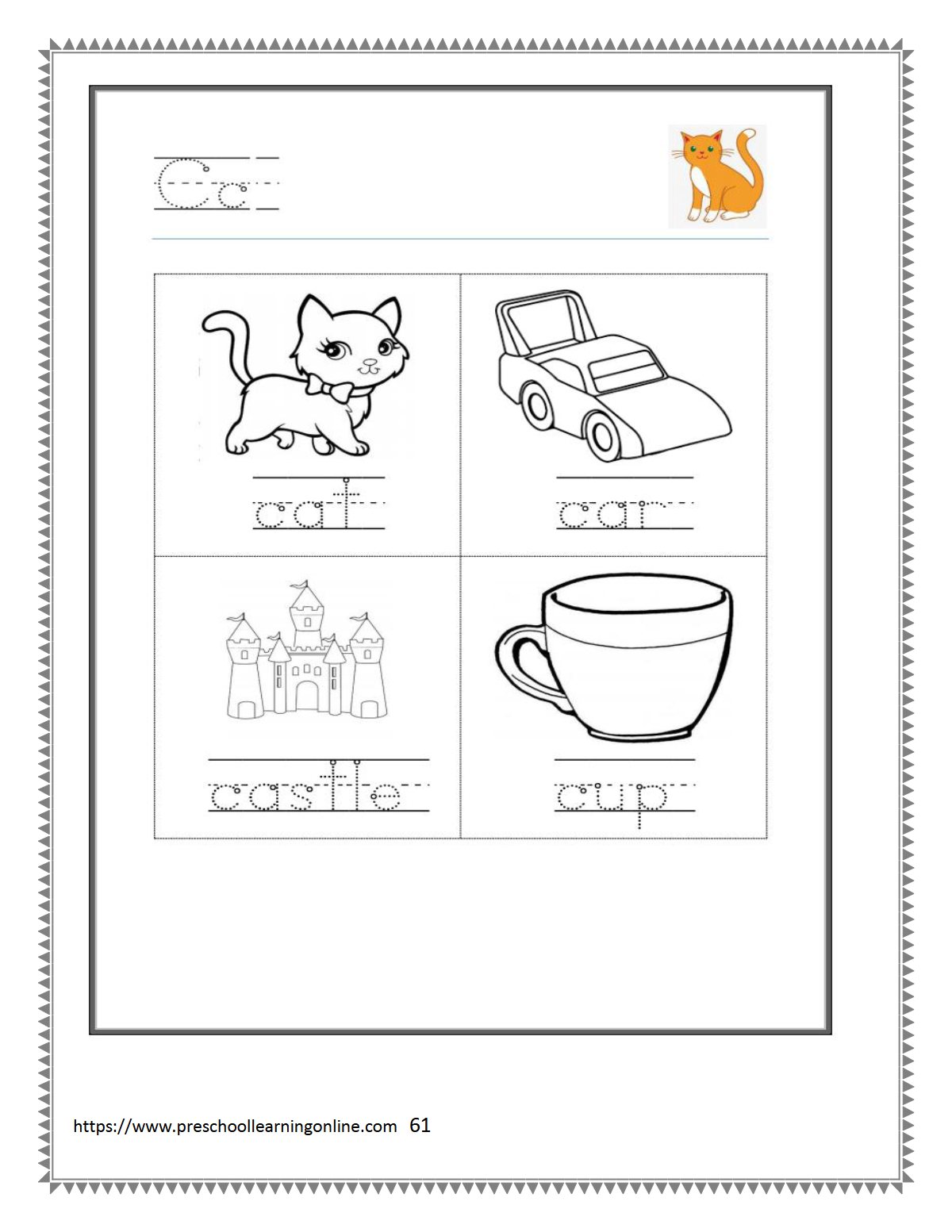 Thumbnail preview of Letter C Worksheets Words Tracing
