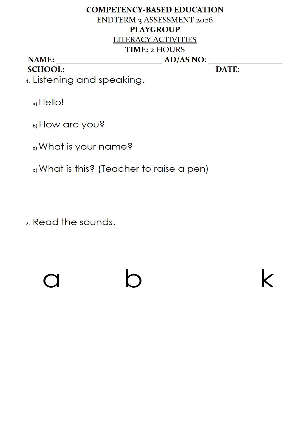 Thumbnail preview of Playgroup Literacy End Term 3 2026 Assessment 1