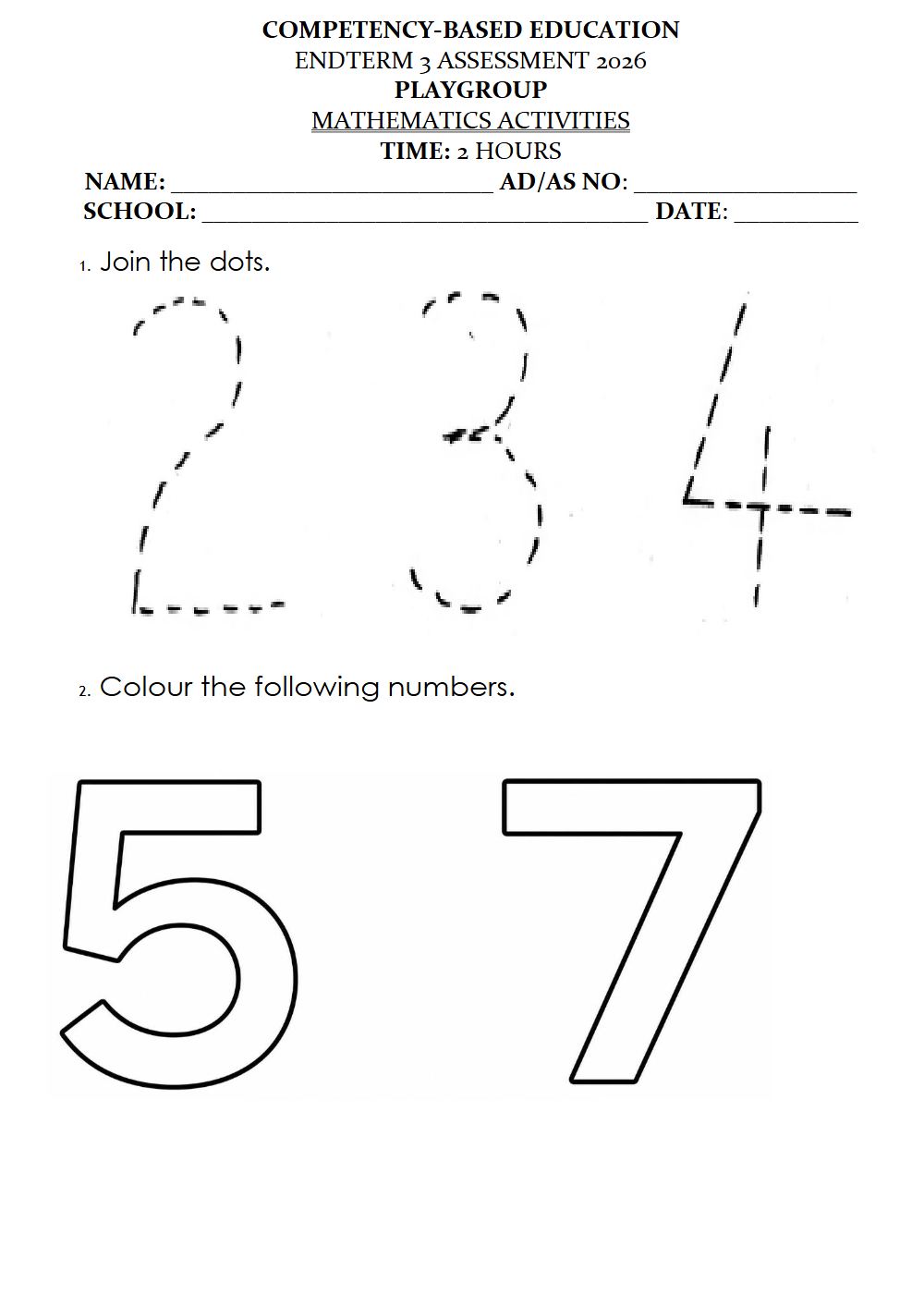 Thumbnail preview of Playgroup Mathematics End Term 3 2026 Assessment 1