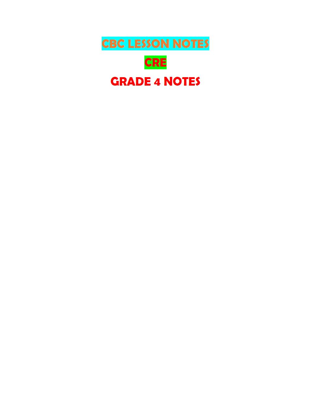Thumbnail preview of CRE Grade 4 Notes