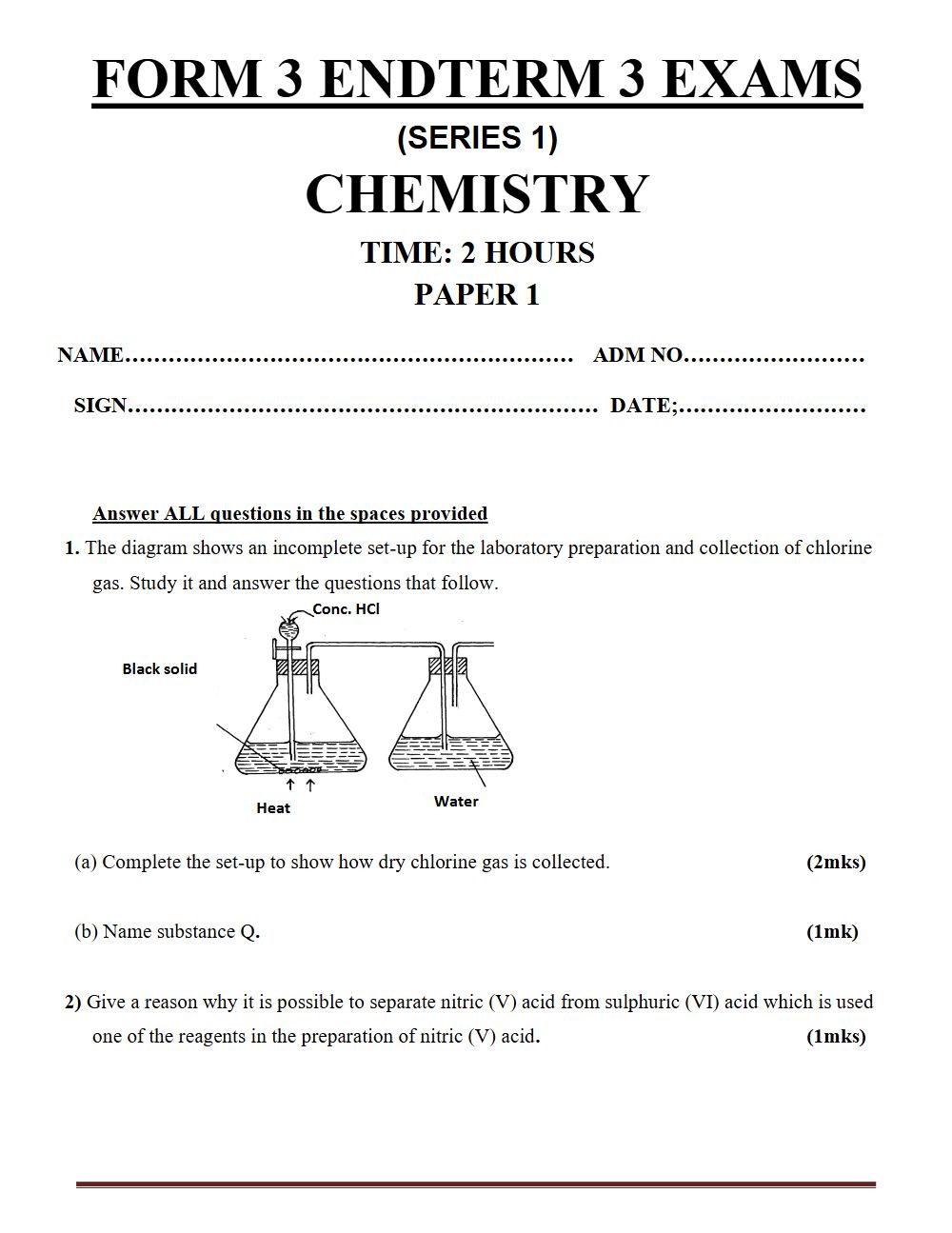 Thumbnail preview of Form 3 Chemistry Paper 1 Term 3 End Term 2026_1