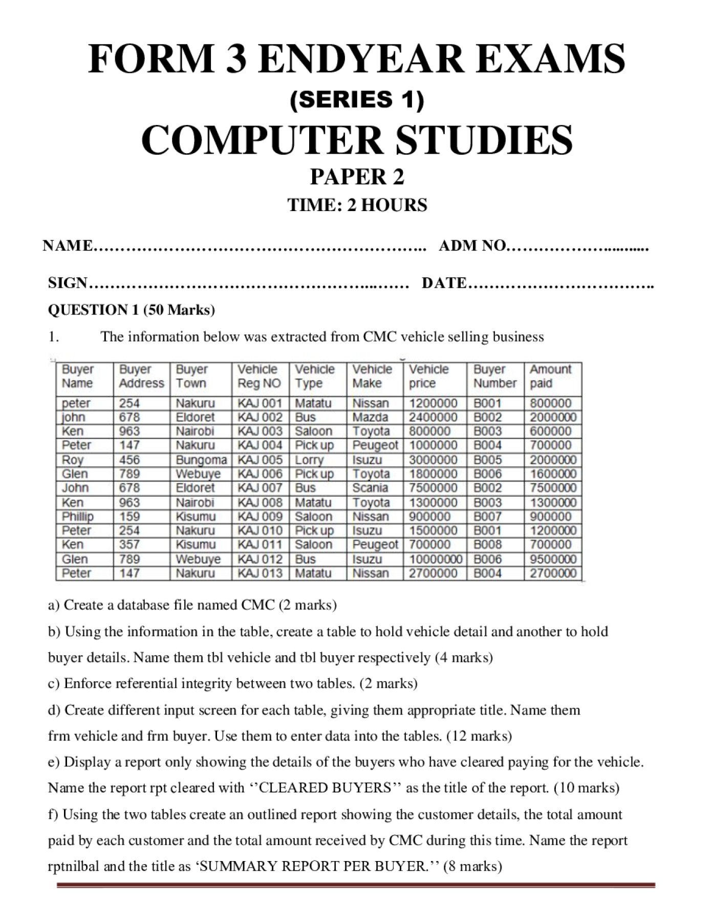 Thumbnail preview of Form 3 Computer Studies Paper 2 End Term 3 2026_1