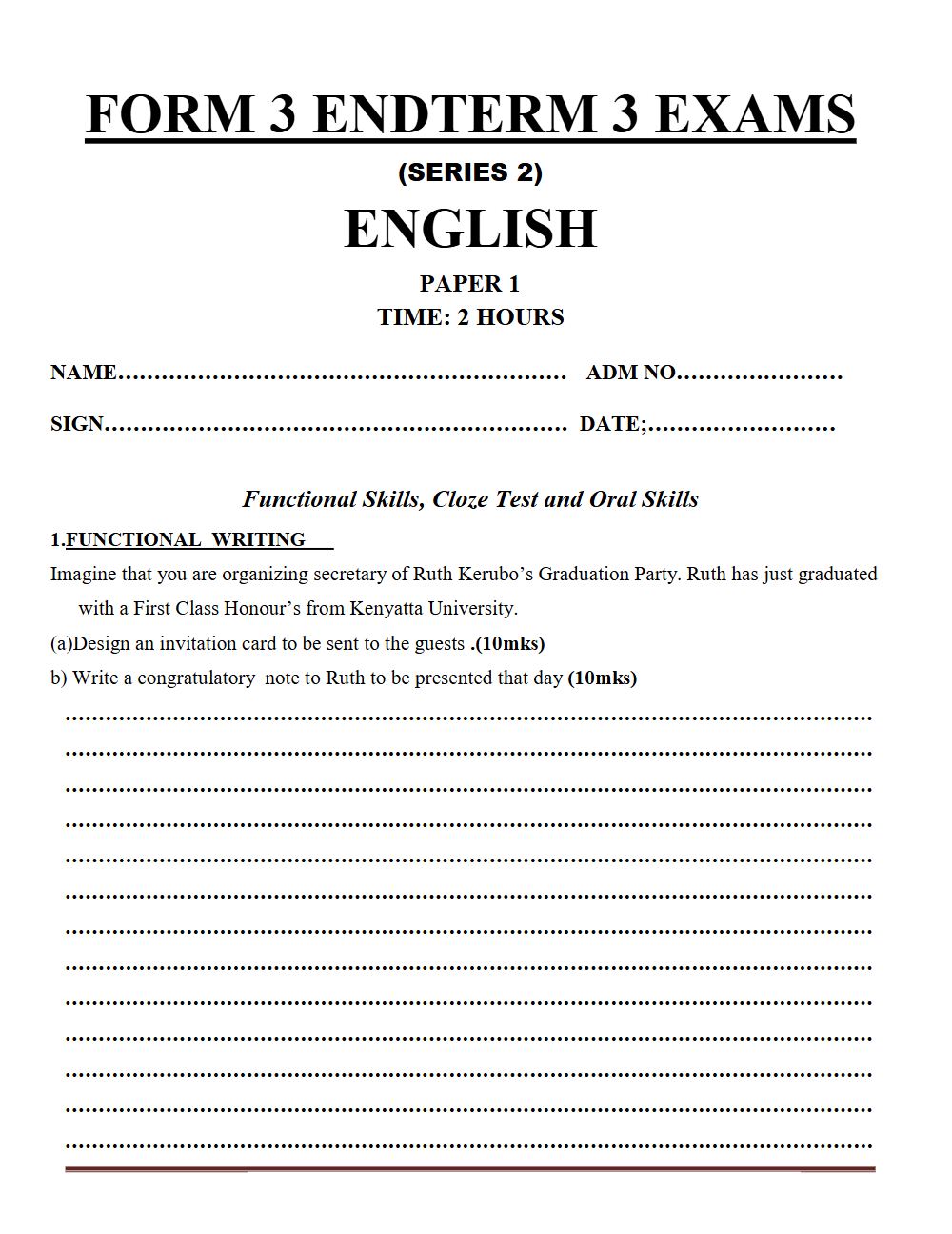 Thumbnail preview of Form 3 English Paper 1 Term 3 End Term 2026_2