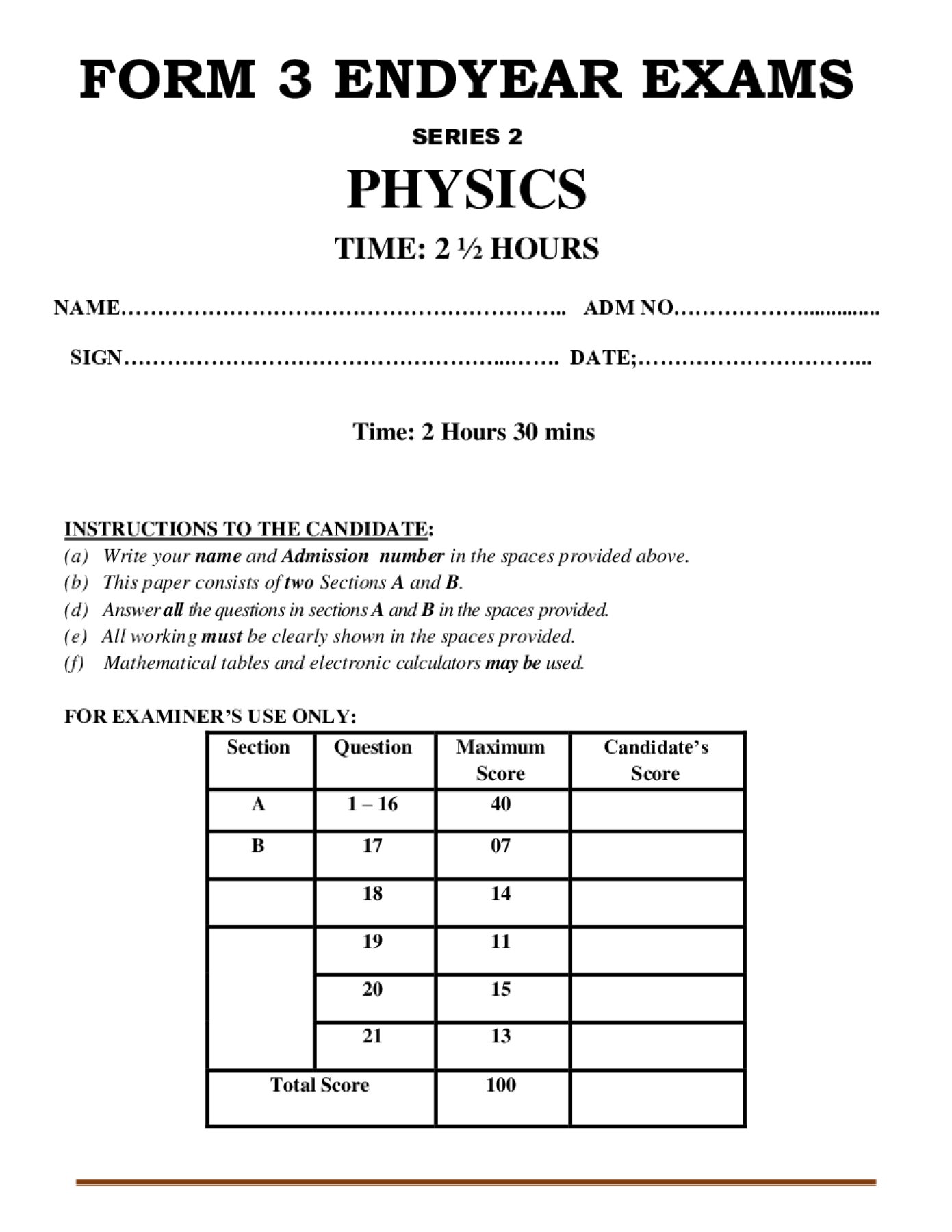 Preview of Form 3 Physics End-Term Exam 2026 – Set 2