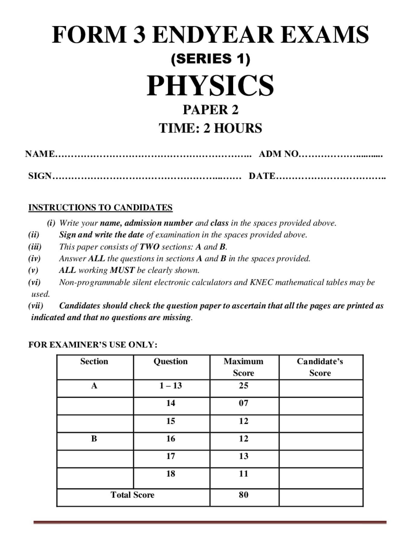 Thumbnail preview of Form 3 Physics Paper 2 End Term 3 2026_1