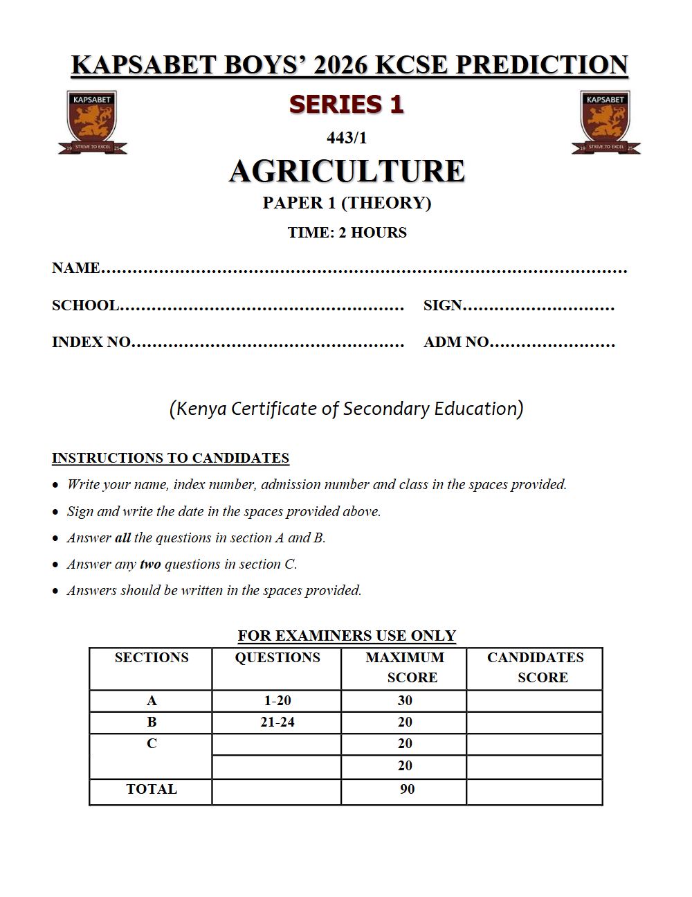 Preview of Form 4 KCSE Prediction Agriculture Paper 1 Prediction Paper 2026