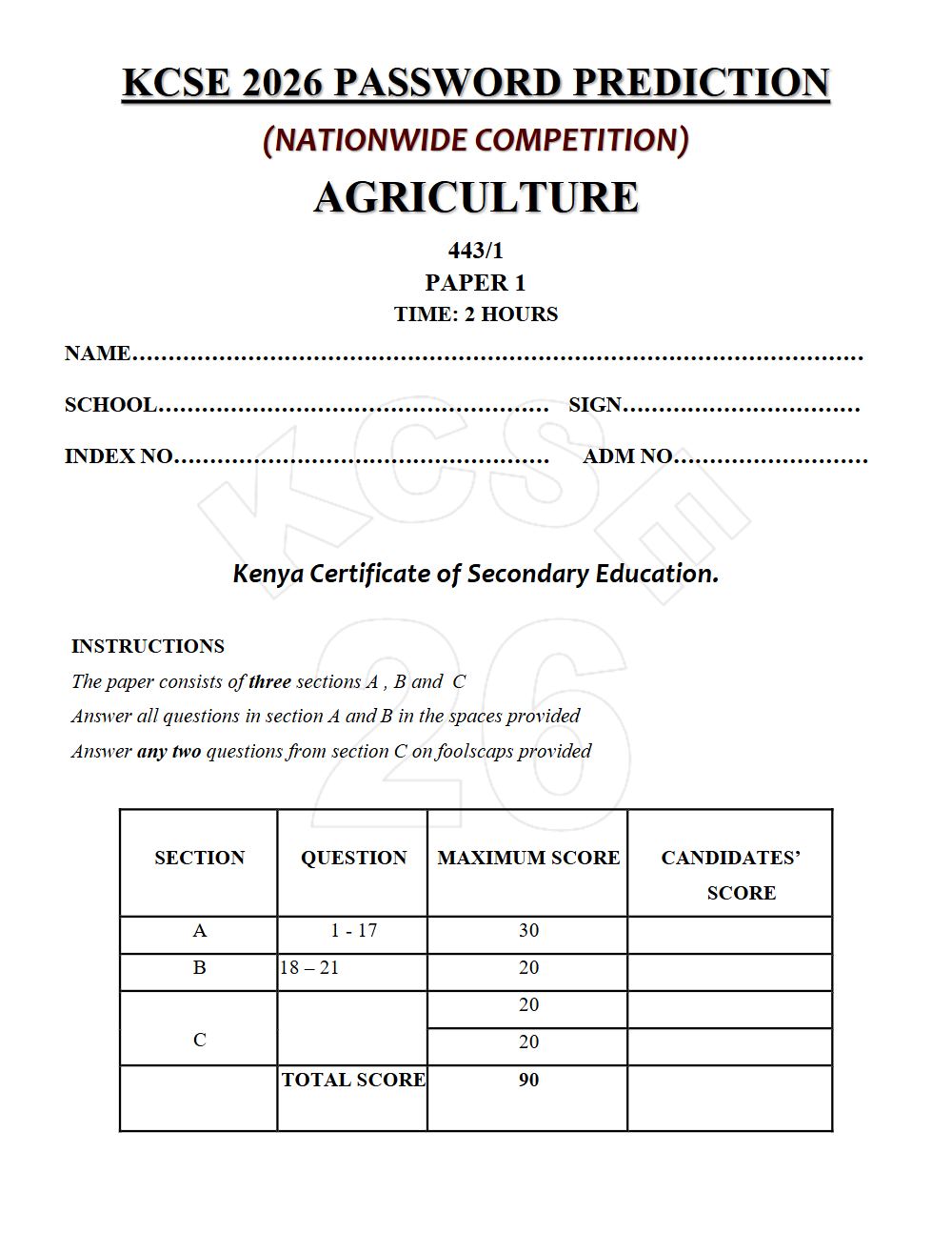 Preview of Form 4 KCSE Prediction Agriculture Paper 1 Prediction Paper 2026