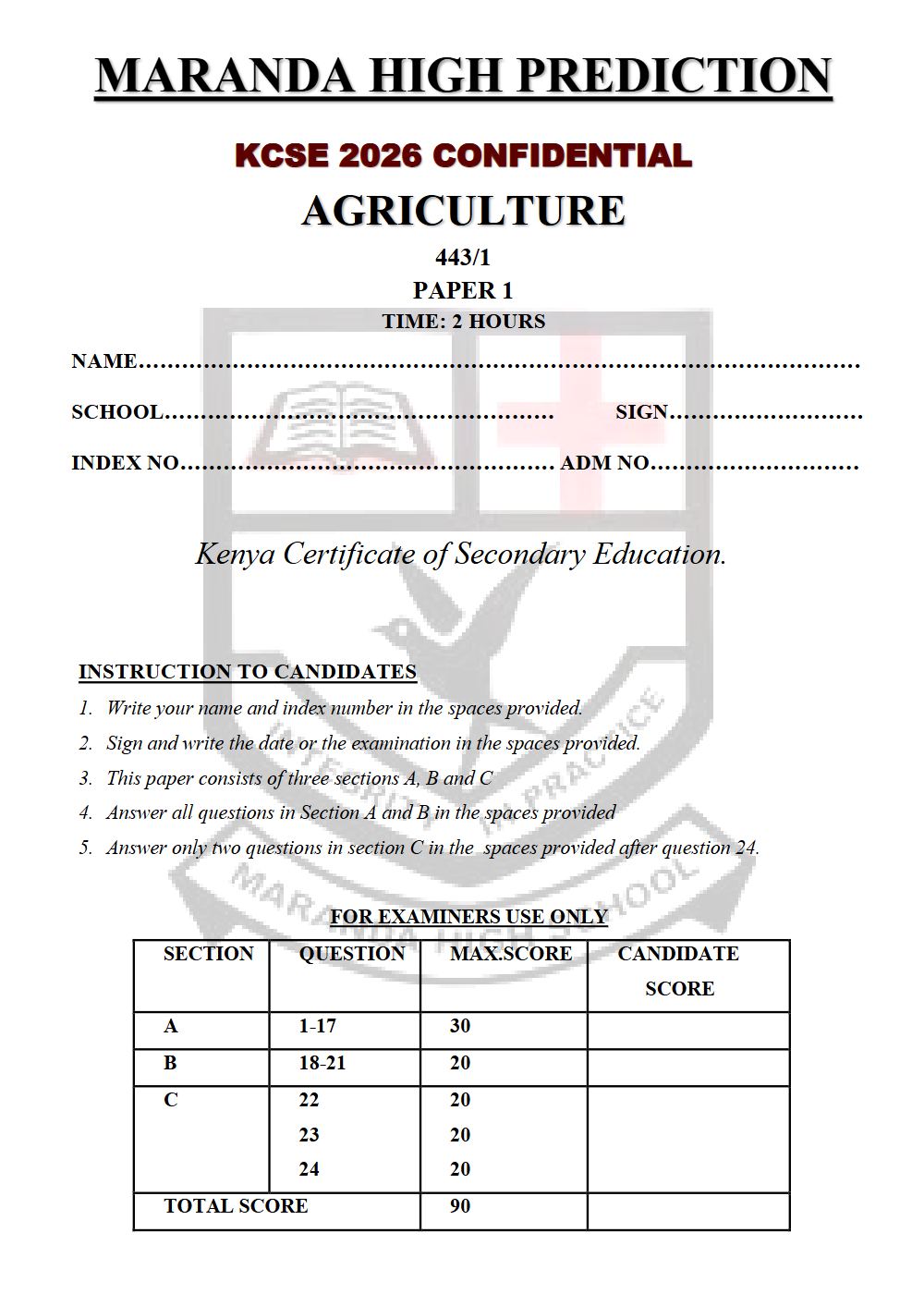 Thumbnail preview of Form 4 Agriculture Paper 1 KCSE Prediction 2026_22