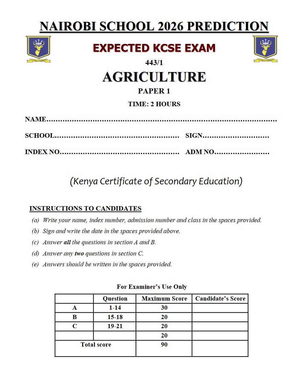 Thumbnail preview of Form 4 Agriculture Paper 1 KCSE Prediction 2026_27